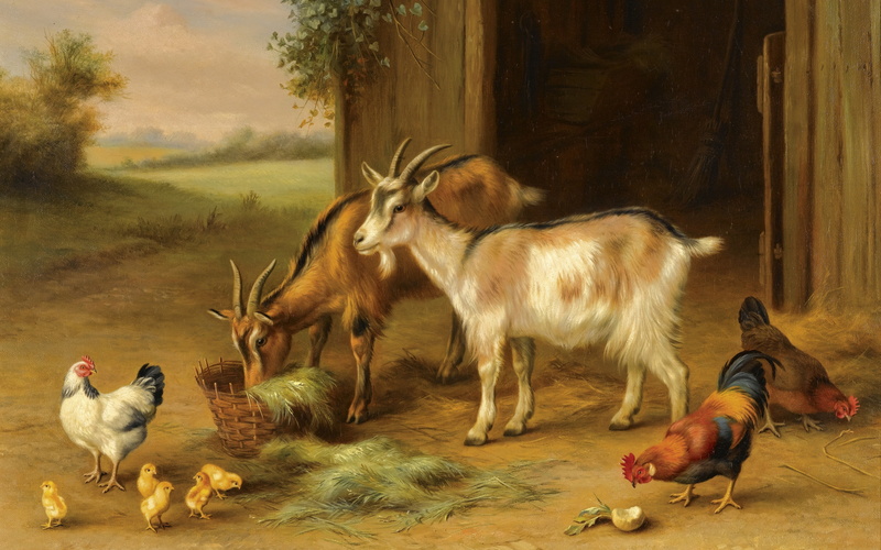 4K, Pair of farmyard scenes, A couple of scenes on the farm, Edgar Hunt, 1922, British painter