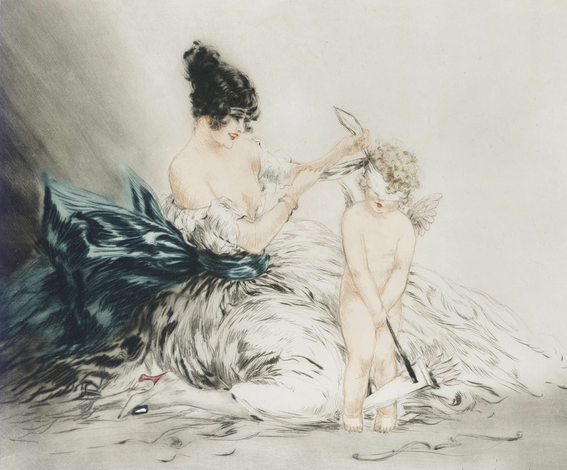 art Deco, etching and aquatint, Louis Icart, 1080P, 1922, angel, Blindfolded