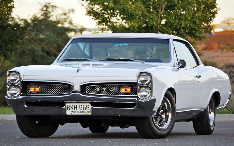 transportation, nature, GTO, retro styled, Coupe, no people, TRP, the front, 1967, tree, car, road, glass - material, focus on foreground, silver colored