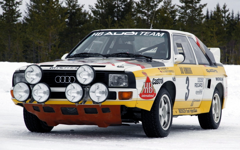 text, sport, retro styled, motor vehicle, land vehicle, yellow, winter, rally, the front, variation, road, number, 1080P, lights, Audi, Group B, forest