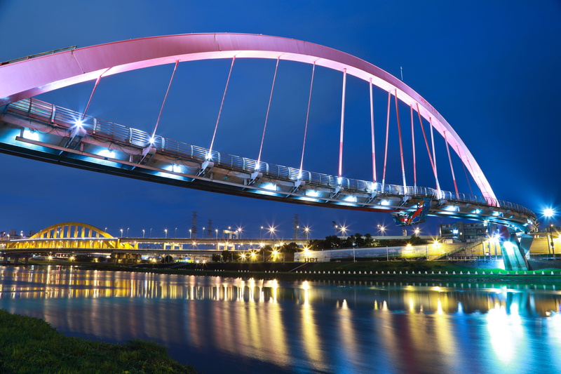 famous Place, pink and gray, water, cityscape, skyscraper, reflection, time, sky, modern, arch bridge, connection, 5K, bridge - Man Made Structure, river