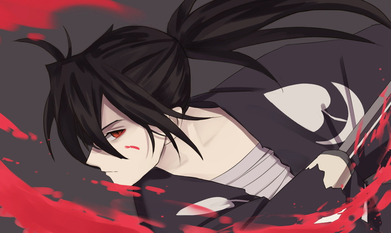 Ponytail, Red Eyes, 2K, Anime, Long Hair, Blood, Black Hair, Dororo, Boy, Hyakkimaru (Dororo), Dororo (Anime)