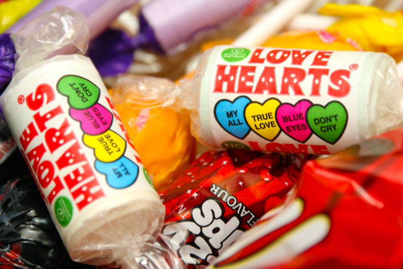 number, two, hearts, text, heart candy, label, celebration, bag, treats, packet, choice, close-up, sweets, paint, multi colored, western script, 4K, large group of objects