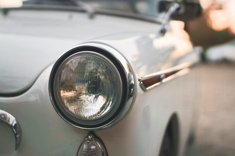 car, city, france, sunrise, bonnet, hood, selective focus, glow, street, retro styled, cancale, grey, headlight, transport, sunset, light, close-up, close
