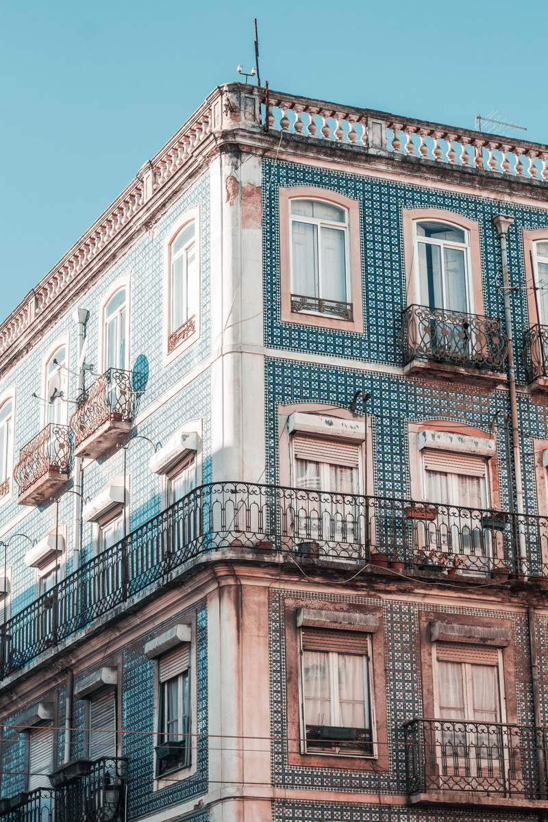 portugal, built structure, city, history, home decor, residential district, azulejos, low angle view, lisbon, building exterior, sunlight, travel, blue sky