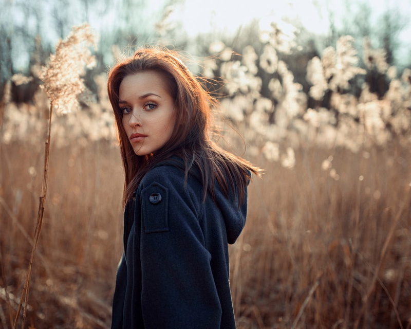 Georgy Chernyadyev, outdoors, tree, standing, plant, women, portrait, brunette, one person, teenager, young women, warm clothing, contemplation, lifestyles