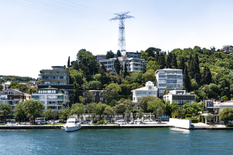 waterfront, nautical vessel, transmission, landscape, sky, electricity, 5K, 2015, built structure, shore, travel, tree, nature, sea, building exterior