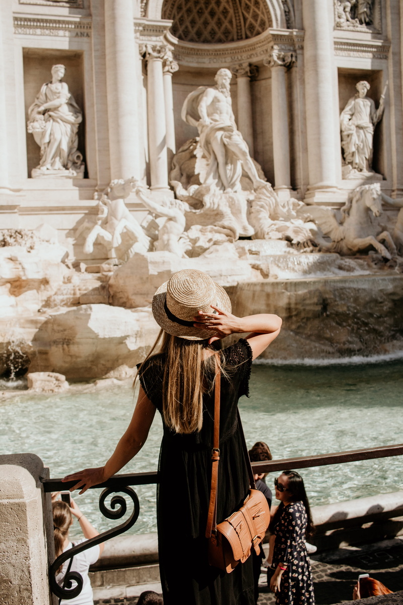 architecture, vehicle, woman, built structure, lifestyles, head, sun hat, #travel, #rome, human, watercraft, human representation, touching, person, statue