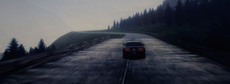sky, mustang, Cars, nature, tree, plant, on the move, direction, Ford, sign, travel, car, no people, black, mode of transportation, motion, land, fog, land vehicle