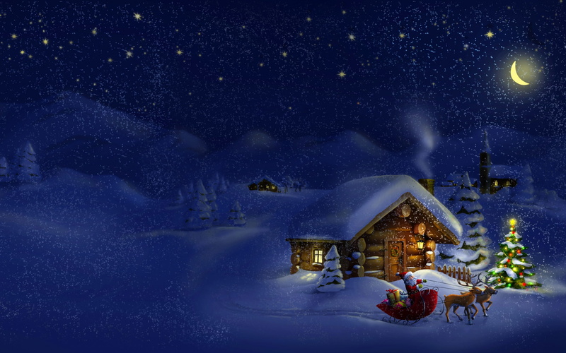 children, 2K, reindeer, santa, hd, happy, gifts, christmas, new, village, younger, sky, year, sleigh, merry, stars, months
