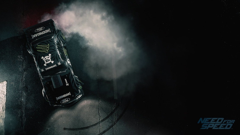 land vehicle, black background, dark, copy space, indoors, motor vehicle, black color, communication, sport, sign, transportation, one person, need for speed 2015 video games 1965 ford mustang ken block ford