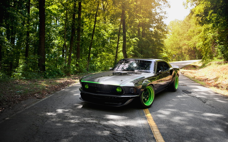 woodland, road trip, 1080P, travel, summer, obsolete, classic, speed, greens, forest, day, road, old, green, antique, outdoors, plant, mustang, land Vehicle