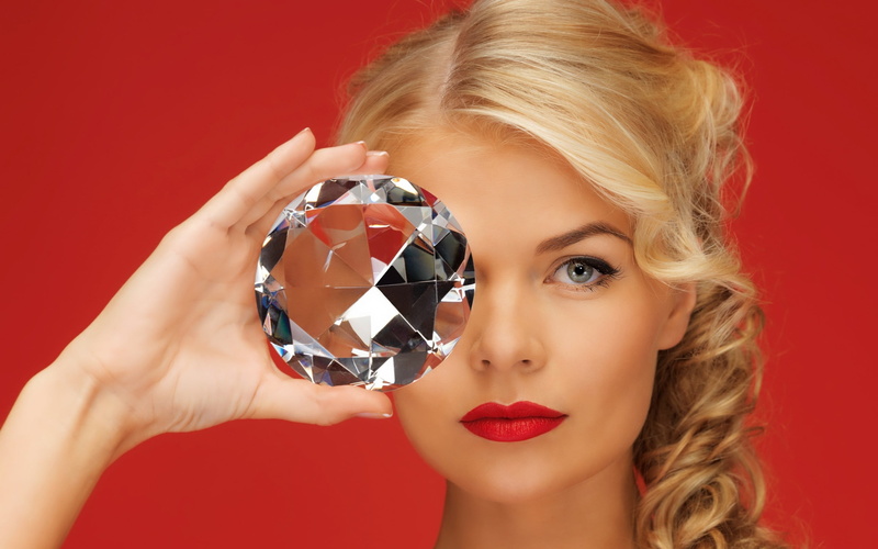 red background, beauty, headshot, women, adult, studio shot, fashion, young women, portrait, front view, blond hair, young adult, hair, diamonds, blue eyes