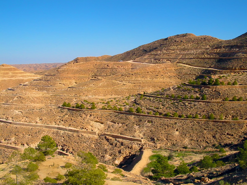 arid climate, tranquil scene, solid, clear sky, sky, ancient civilization, climate, shrubs, beauty in nature, no people, desert, tunisia, tranquility, rock - object