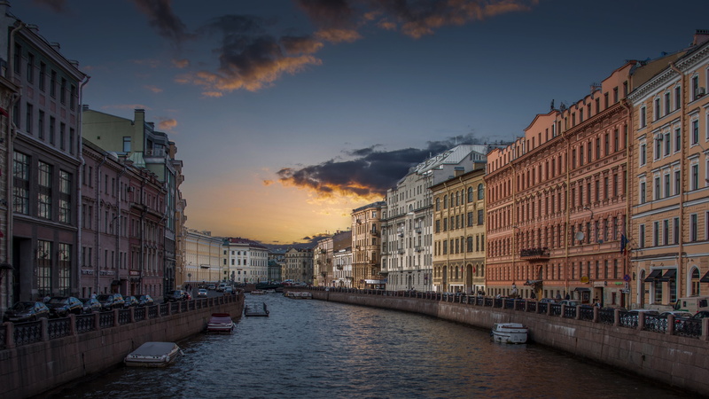 Moyka River, embankments, building, Russia, home, boats, Saint Petersburg, river, 4K