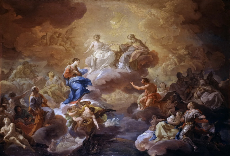 Holy Trinity, The virgin and the Saints, picture, 1080P, religion, Corrado Dzhakvinto, mythology