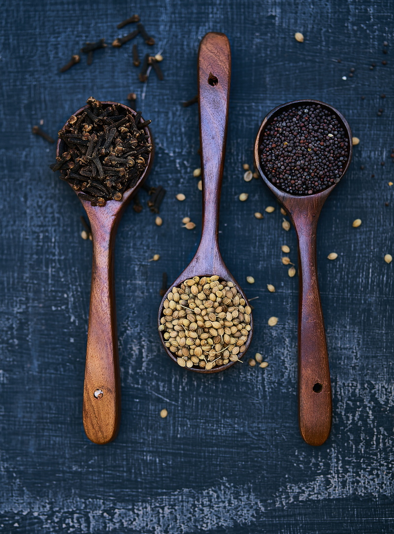 bean, directly above, chocolate, plant, produce, high angle view, three, kitchen utensil, spoons, dessert, flora, indoors, close-up, studio shot, photography