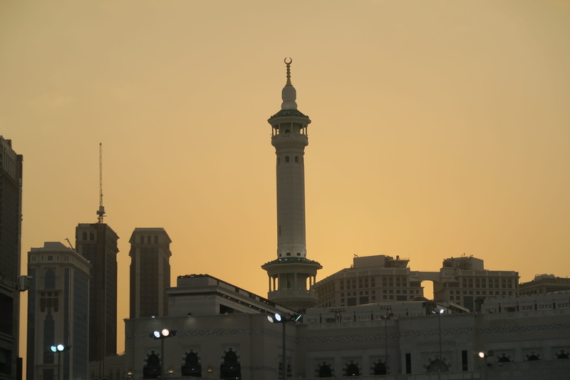 clear sky, travel, religion, tourism, mecca, tall - high, nature, no people, islam, sunset, building, sky, outdoors, worship, building exterior, city, place of worship