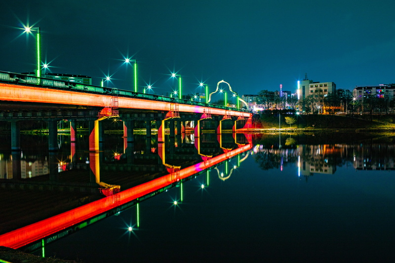 urban, sky, long exposure, republic of korea, river, nightlife, illuminated, light, night, building exterior, nature, dock, transportation, red, bridge