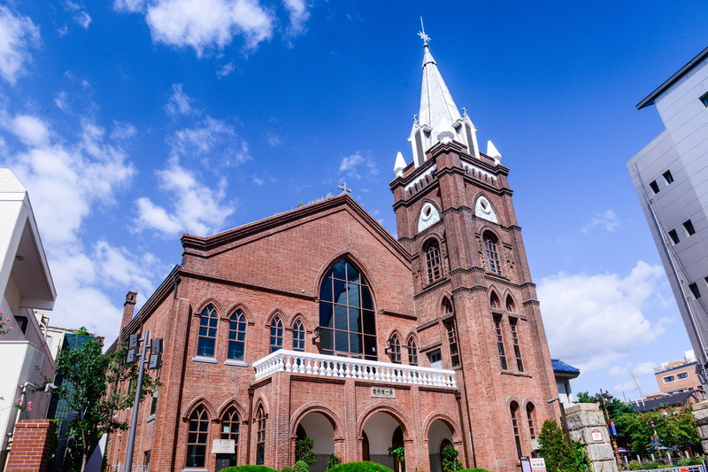 day, spirituality, sky, nature, built structure, travel destinations, history, spire, clock, tower, korea, no people, city, architecture, the past, the best church