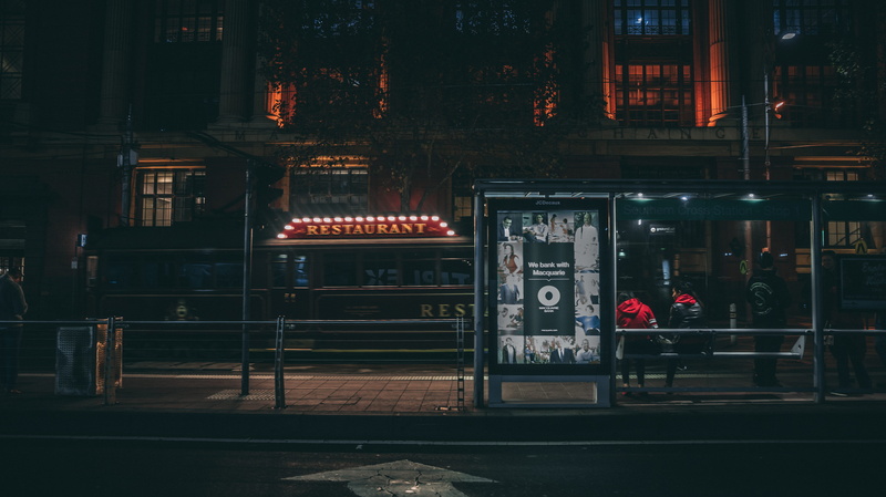 public transportation, city, shed, architecture, human, metal, black, text, nature, blue, urban, night, built structure, street, australia, no people, communication