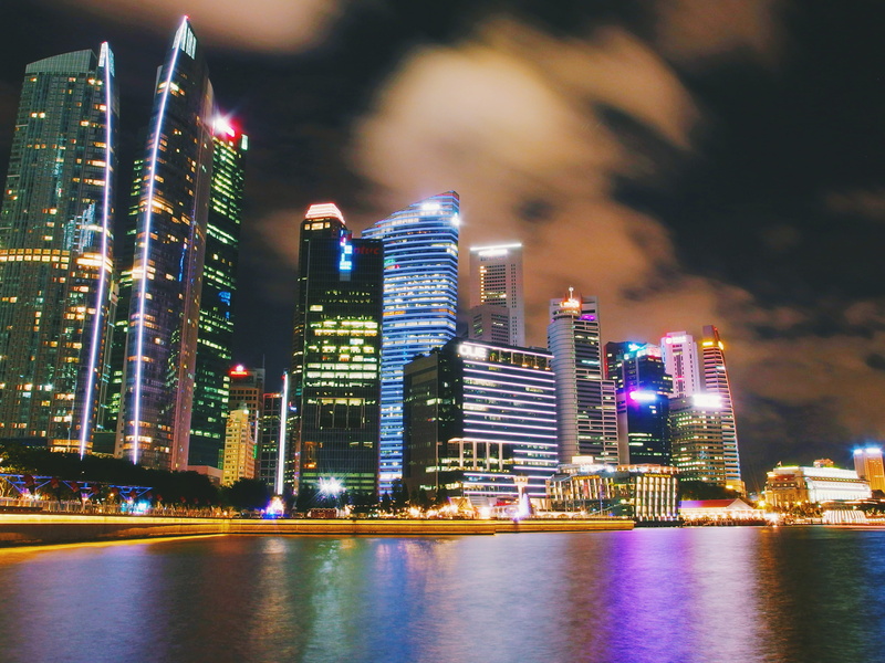 night, reflection, asium, city, water, 4K, office building exterior, illuminated, building exterior, nightview, tall - high, buildings, citylight, office