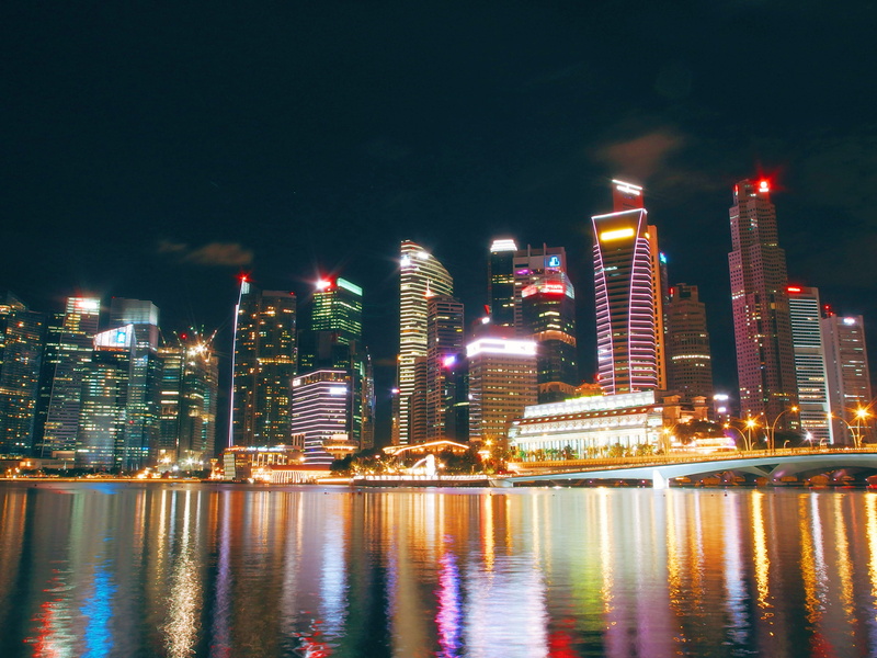 office, tower, reflection, architecture, skyscraper, illuminated, asia, 4K, waterfront, built structure, refrection, no people, night, sky, building exterior
