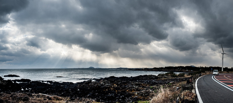 2K, horizon over water, storm cloud, weather, water, torrential rain, Coastal Road, power in nature, dramatic sky, Jeju Island, ominous, outdoors, thunderstorm