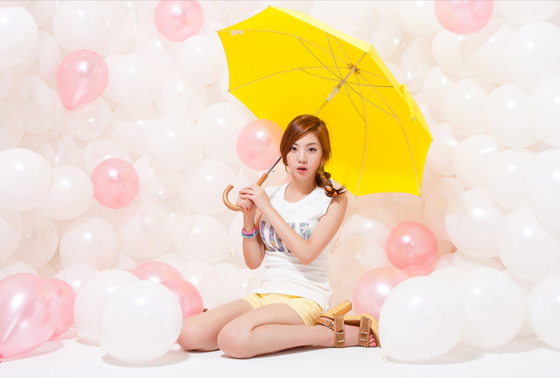 1080P, sitting, model, rockchaeeun, event, front view, multi colored, celebration, Yellow Umbrella, Asian, smiling, young adult, young women, women, decoration