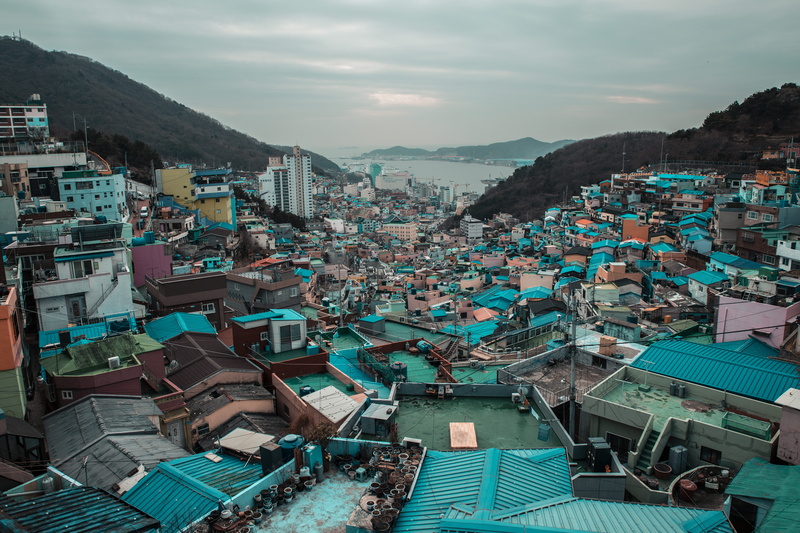 crowded, house, harbor, urban, cloud - sky, sky, roof, building, neighborhood, panoramic, building exterior, 감천문화마을, 한국, gamcheon culture village, day