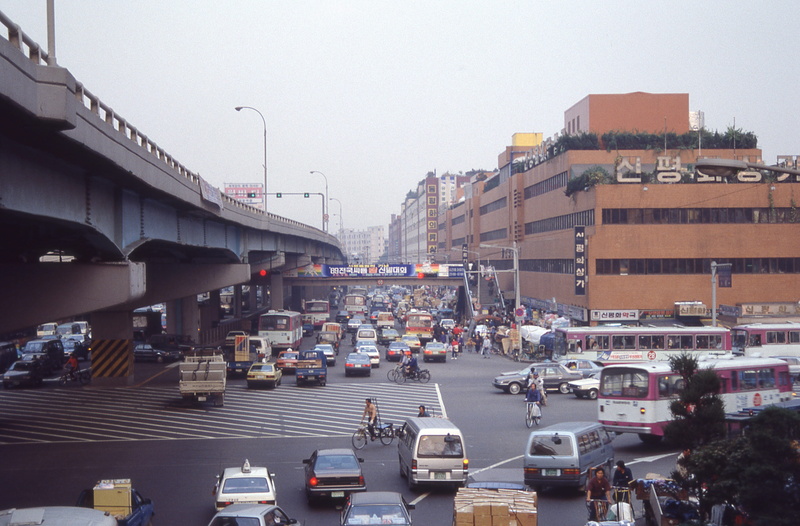bridge - man made structure, 4K, travel, building exterior, sky, city street, south korea, dongdaemun, traffic jam, transportation, outdoors, road, built structure