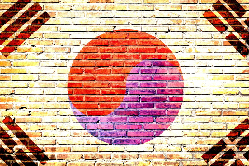 wall, south korea, close-up, brick wall, flag, graffiti, street art, pattern, mosaic, korea, art and craft, brick, no people, shape, multi colored, architecture
