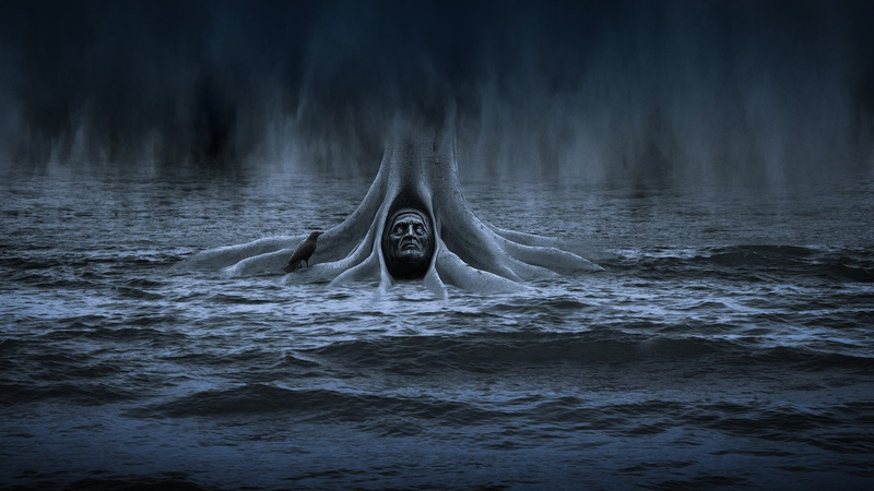 face, Trees, digital art, 1080P, spooky, water, Hani Latif Zaloum, Dark, 500px