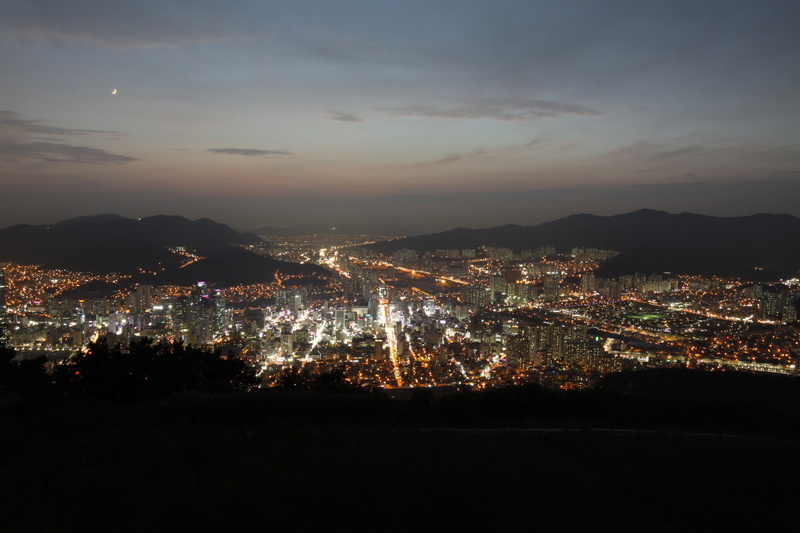 building exterior, View, illuminated, nature, high, public domain, residential district, the City, urban, urban Scene, night, busan, south, high angle view