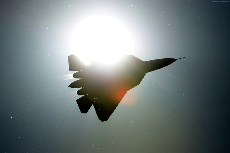 sunlight, back lit, sunbeam, water, 2K, single object, lens flare, sun, shape, Russian air force, nature, digital composite, day, PAK FA T-50, sky, sea
