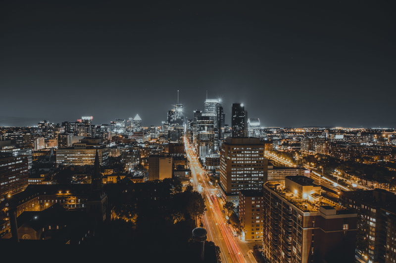 lapse, built Structure, office Building, passing, high angle view, cityscape, dusk, urban Scene, crowded, Montreal, architecture, residential district