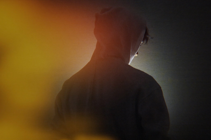 mystery, depression - sadness, adult, silhouette, portrait, headshot, colored background, 4K, hong kong, profile view, orange color, contemplation, studio shot