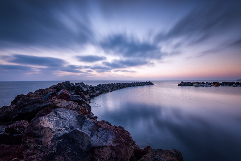 landscape, bay, breakwater, rocks, harbor, sea, 1080P