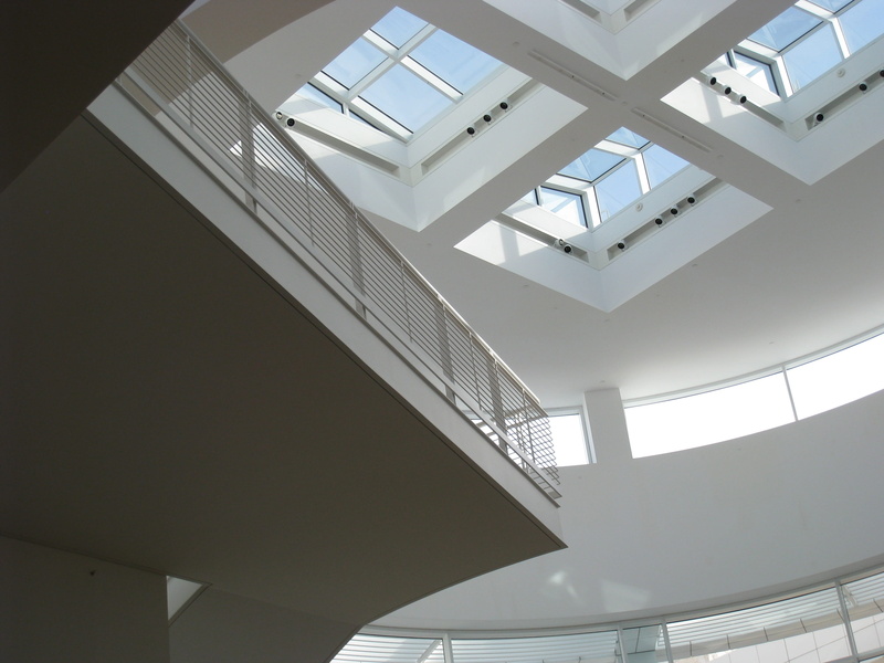 steps and staircases, windows, light, 2K, stairs, sunlight, low angle view, railing, home interior, built structure, getty museum, staircase, architecture
