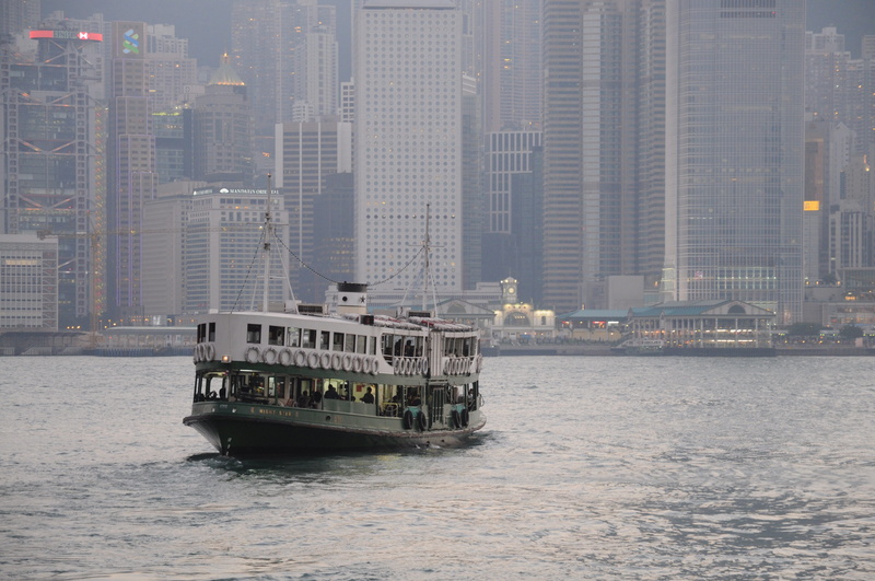 architecture, sea, outdoors, building exterior, financial district, day, ferry, nautical vessel, built structure, 4K, water, city, ship, cityscape, hong kong renowned