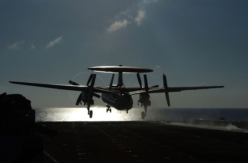 mode of transportation, no people, plane, day, landing, outdoors, on the move, airplane, e-2c, travel, south china sea, sunlight, transportation, water
