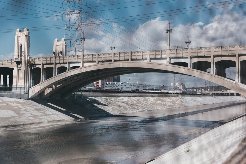 dtla, arch, nature, los angeles, water, arch bridge, transportation, concrete jungle, california, engineering, lights, sky, day, power supply, grungle