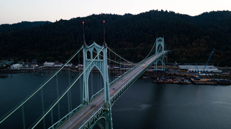 marina, city, pier, river, sky, suspension bridge, convention center, water, port, built structure, body, ship, grey, nature, portland, watercraft, bridge - man made structure