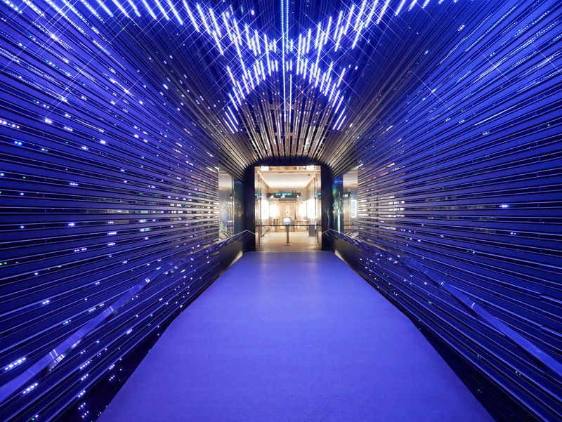 indoors, hall way, purple, futuristic, tunnel, corridor, person, icc, pattern, hong kong, illuminated, human, exappiah, light - natural phenomenon, stage