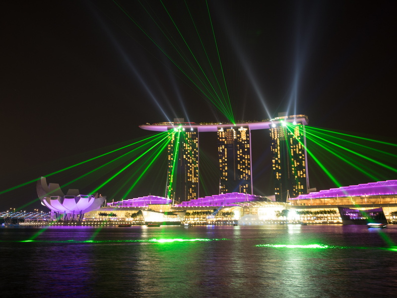 night, no people, stage - performance space, performance, illuminated, green, waterfront, stage, laser show, lighted, 4K, built structure, arts culture and entertainment