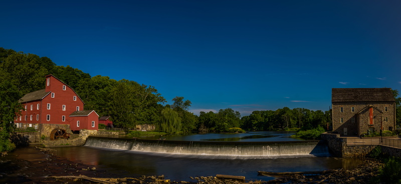 building, reflection, no people, trees, the past, day, built structure, water, clinton, tree, plant, 5K, united states, the red mill museum, nature, buildign
