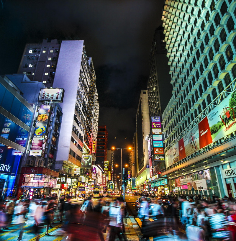 2K, streetscape, kowloon, crowd, lightedsign, motion, sign, street, lifestyles, real people, photography, city life, city, architecture, neon, built structure