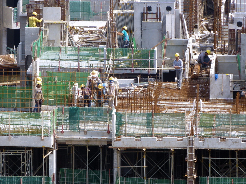build, construction site, outdoors, city, singapore, building, net, site, architecture, occupation, day, incomplete, metal, helmet, under construction
