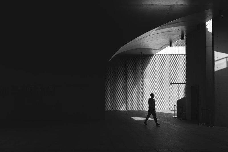 lifestyles, standing, buidling, day, men, shadow, architecture, adult, floor, dark, building, rear view, real people, leisure activity, built structure
