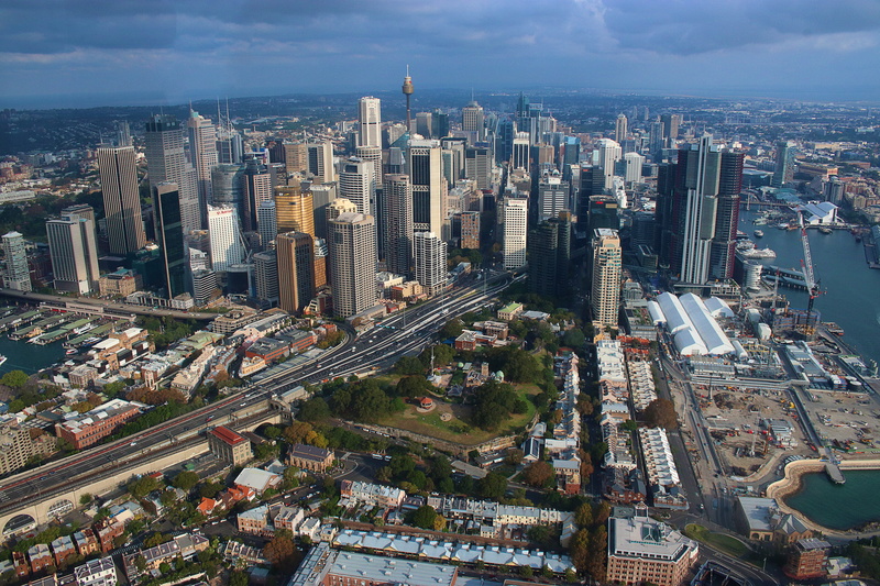 outdoors, aerial view, building, cloud - sky, cityscape, buidlings, infrastructure, corporate, built structure, urban skyline, office, sydney, high angle view